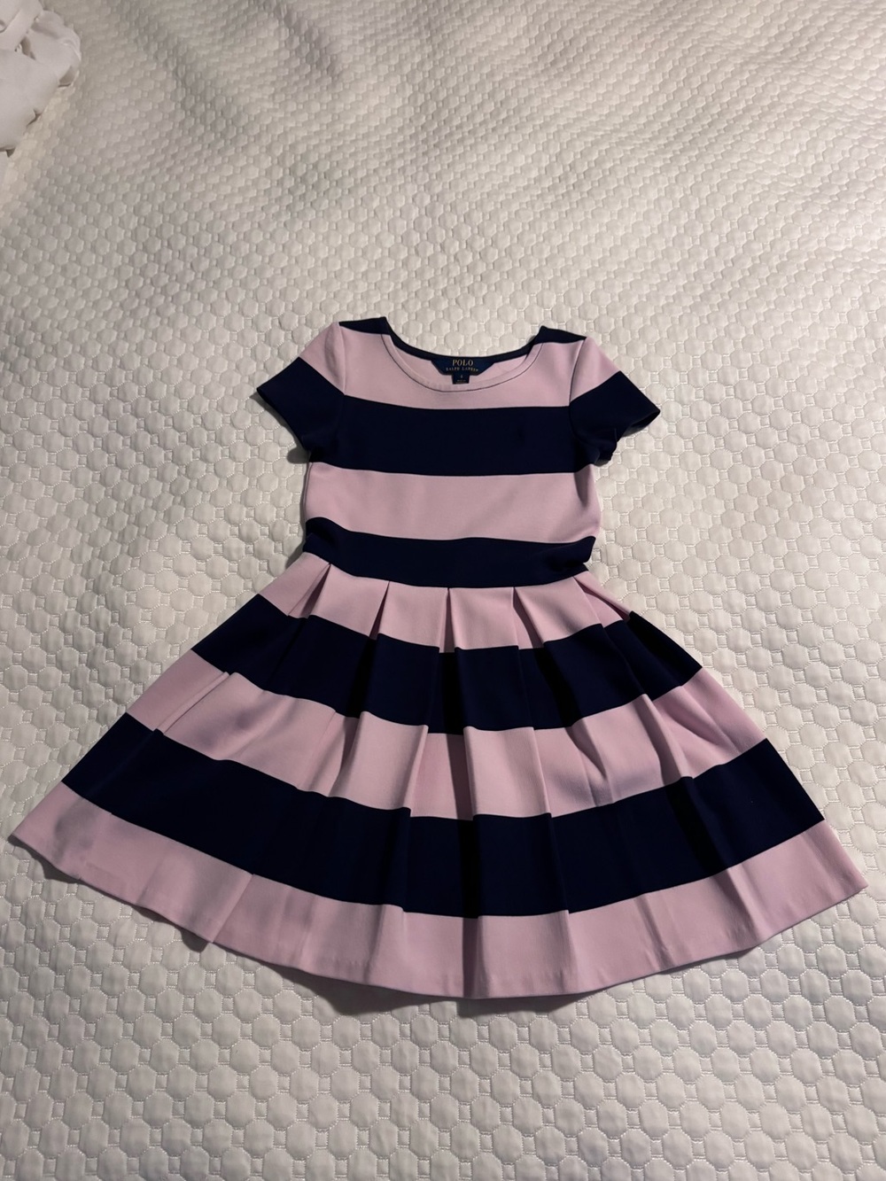 Polo by Ralph Lauren Pink and Navy Wide-Stripe Fit-and-Flare Dress - Size 6